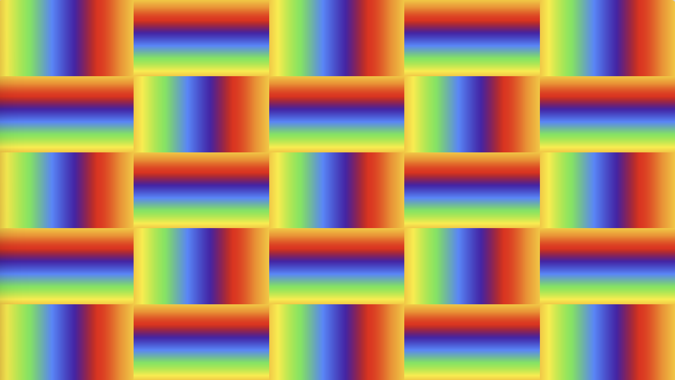 Full grid of rainbow cells alternating direction in a checkerboard weave